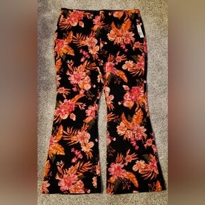 Black Floral Soft Corduroy Plus Pants